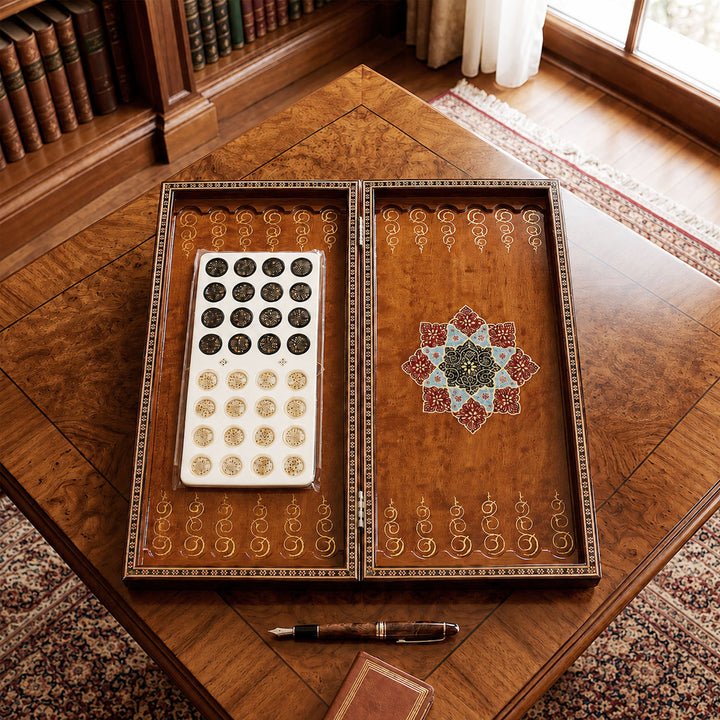 Handcrafted Hatem-Inlaid Wooden Backgammon Set - WAAH136