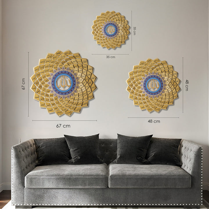 3D Metal 99 Names of Allah Islamic Wall Art (Asmaul Husna) - WAM173
