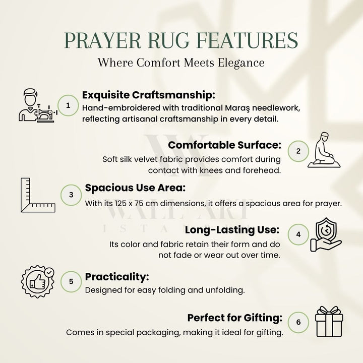 Cream Velvet Islamic Prayer Rug with Gold Embroidery – WAS014
