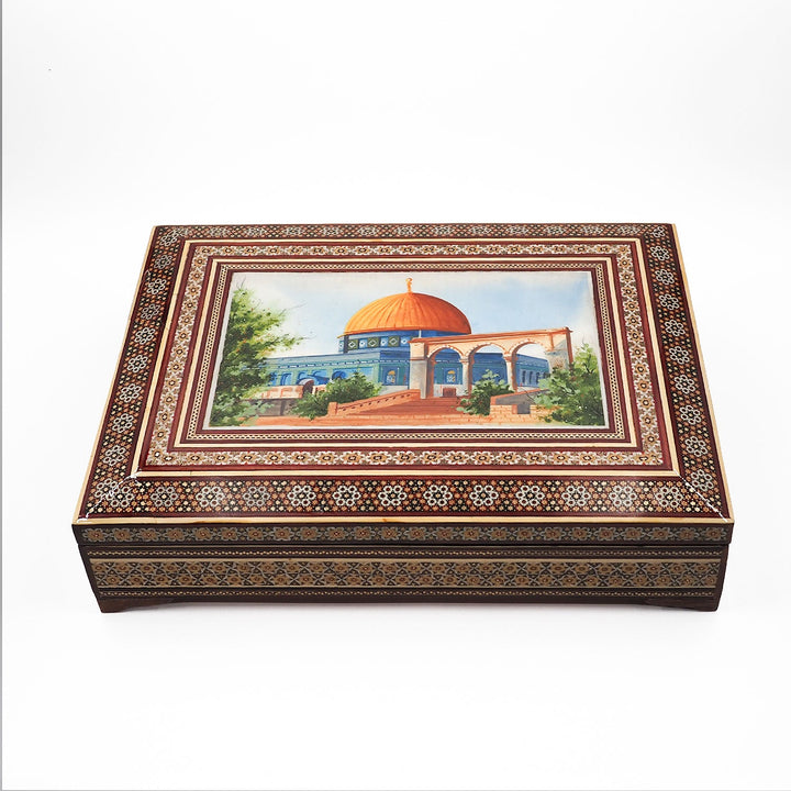 Al Aqsa Mosque Handcrafted Hatem-Inlaid Wooden Box - WAAH227