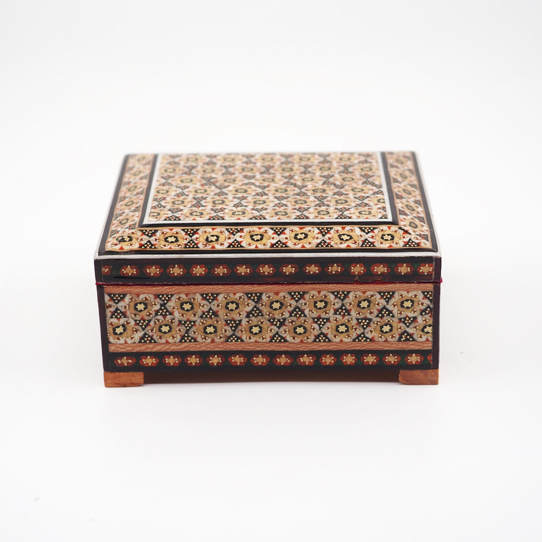 Traditional Motif | Handcrafted Hatem-Inlaid Square Wooden Box - WAAH133