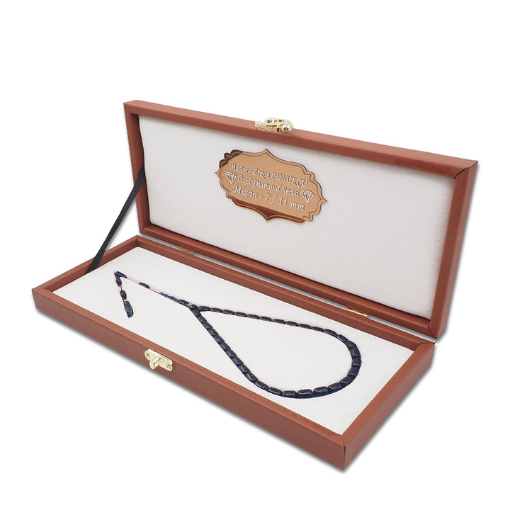 Mastercrafted Diamond-Detailed Navy Blue Pressed Amber Tasbeeh (Special Box) - WATD1091