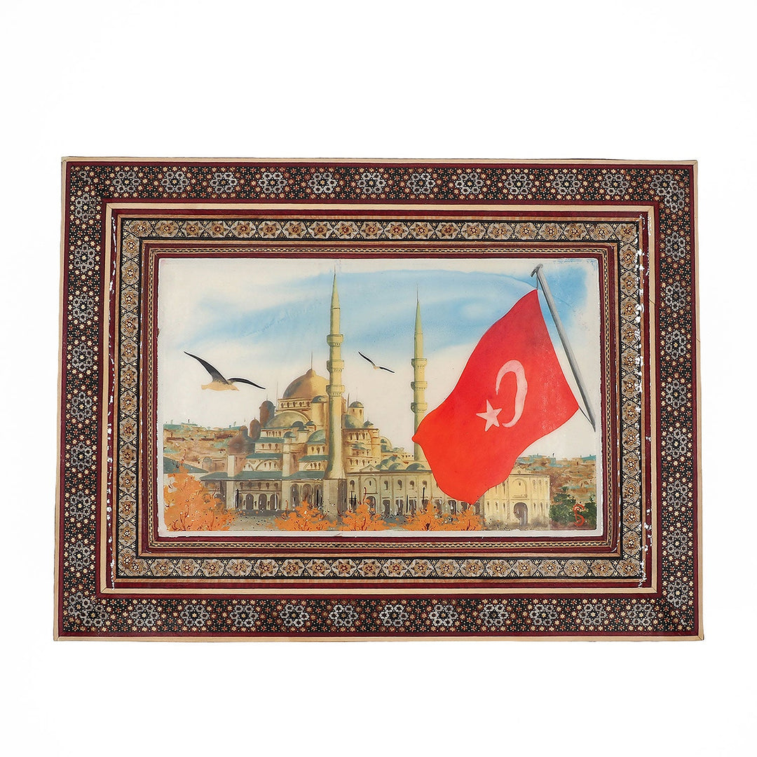 Sultanahmet and Turkish Flag Handcrafted Hatem-Inlaid Wooden Box - WAAH229