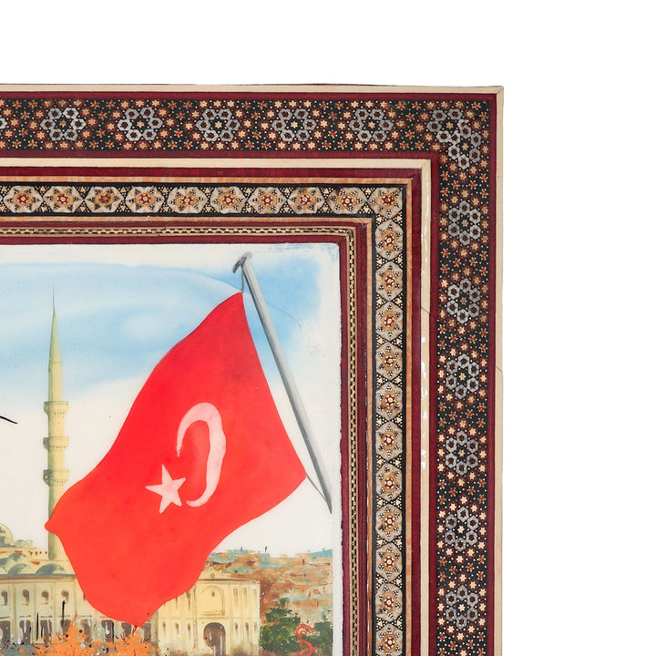 Sultanahmet and Turkish Flag Handcrafted Hatem-Inlaid Wooden Box - WAAH229