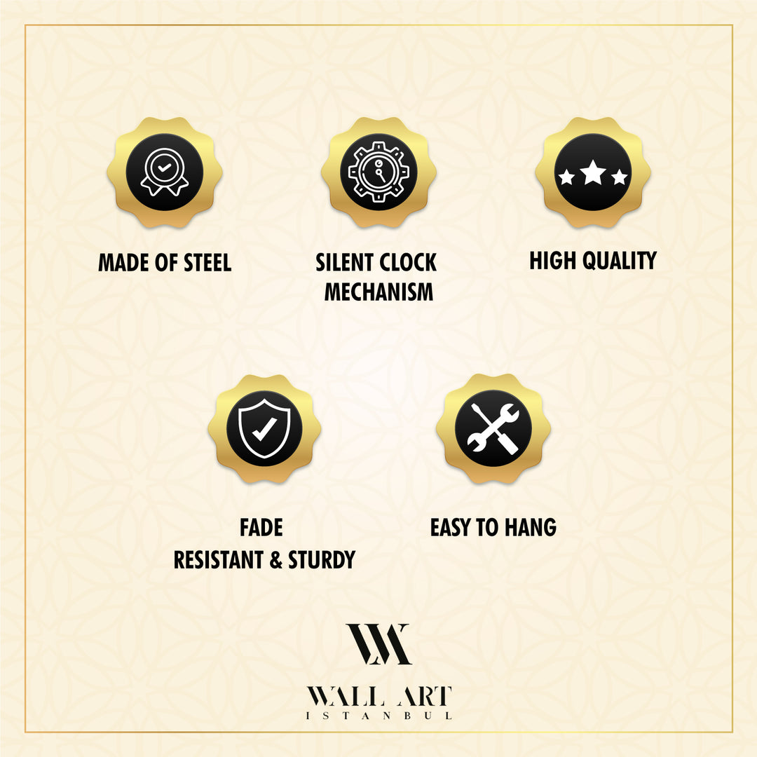 99 Names of Allah Written Metal Wall Clock - Asmaul Husna - WAMS009
