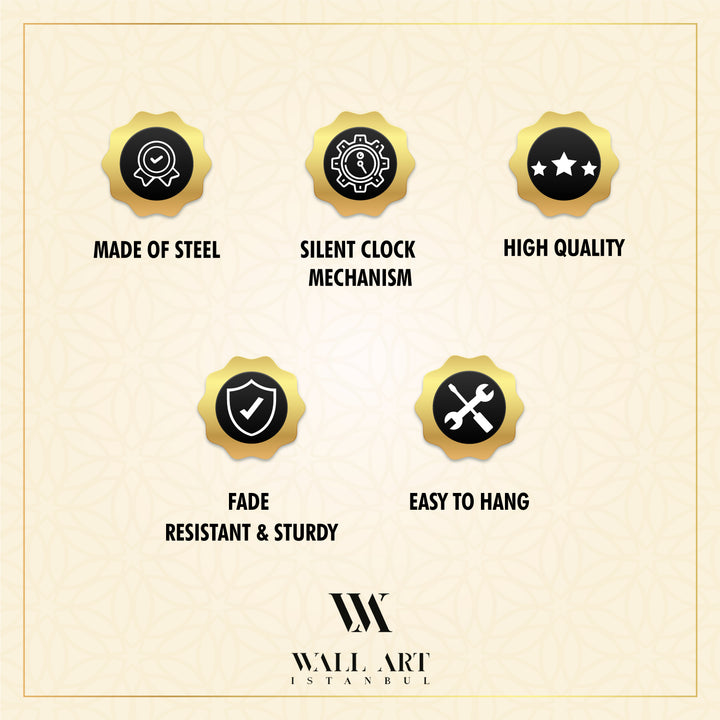 99 Names of Allah Written Metal Wall Clock - Asmaul Husna - WAMS009