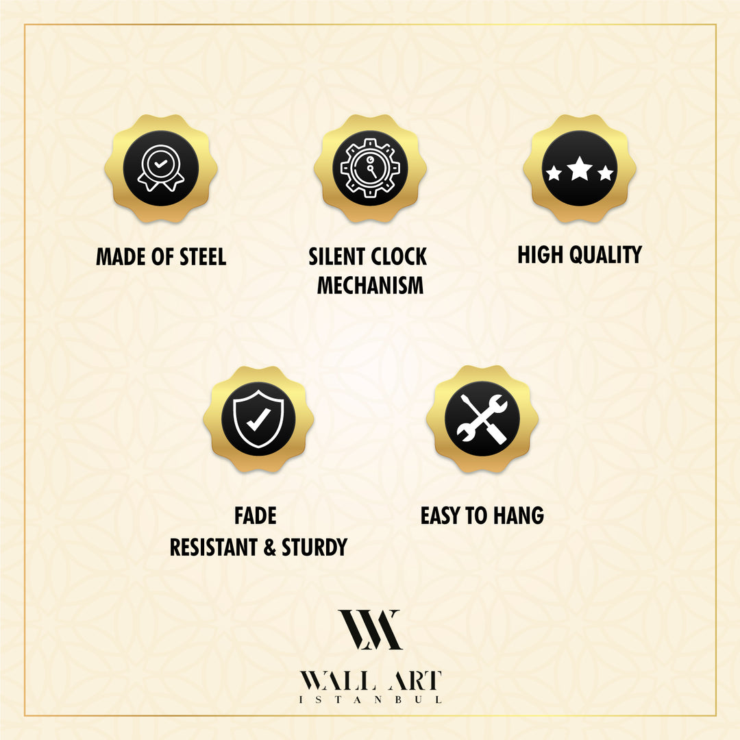 Islamic Pattern Metal Wall Clock with Arabic Numbers - WAMS006
