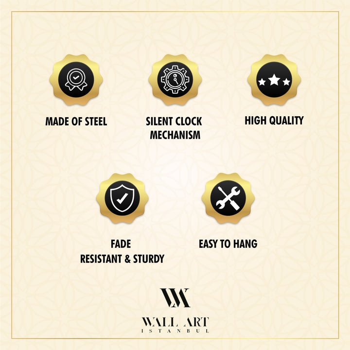 Islamic Pattern Metal Wall Clock with Arabic Numbers - WAMS006