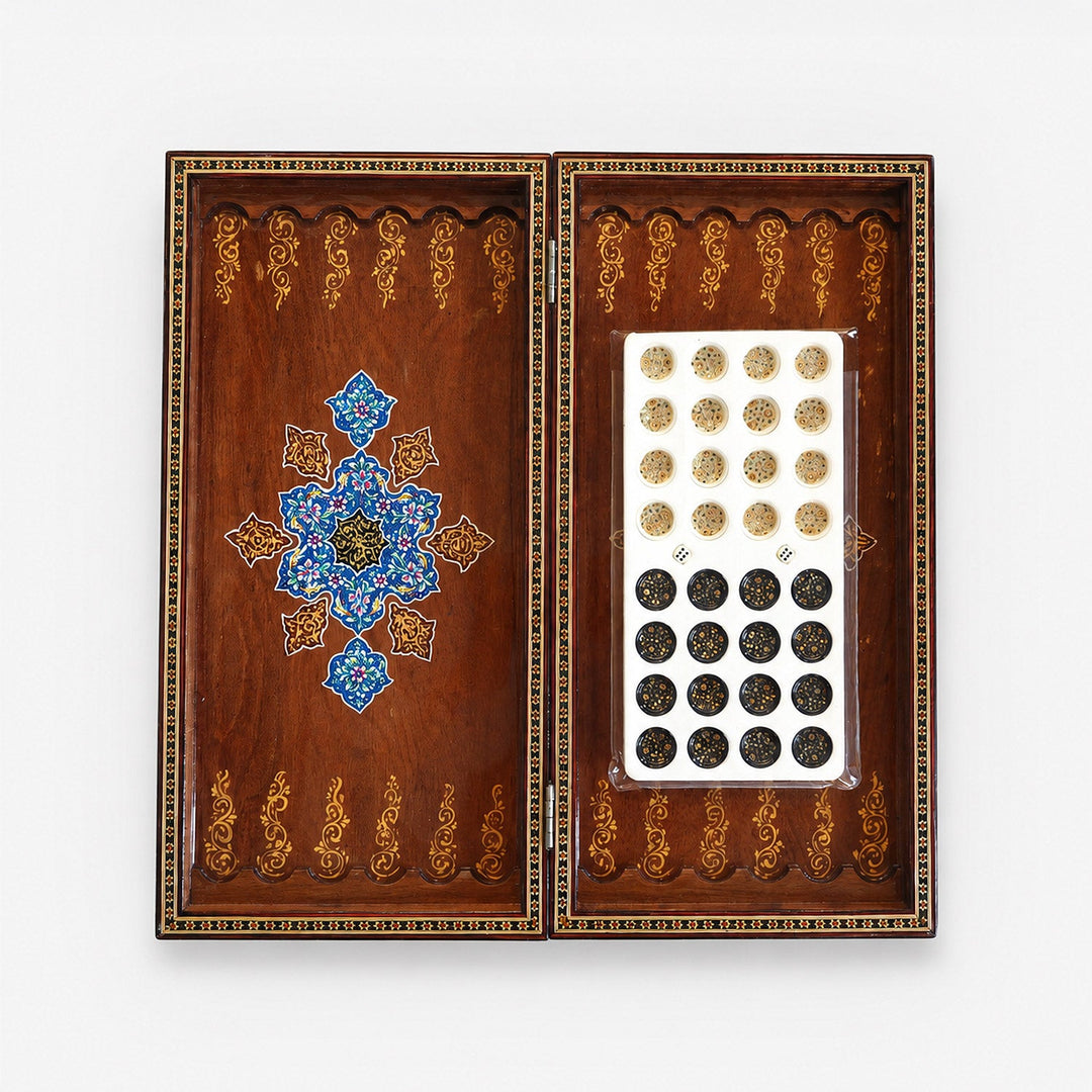 Persian Hand-Embellished Wooden Backgammon Set - WAAH024