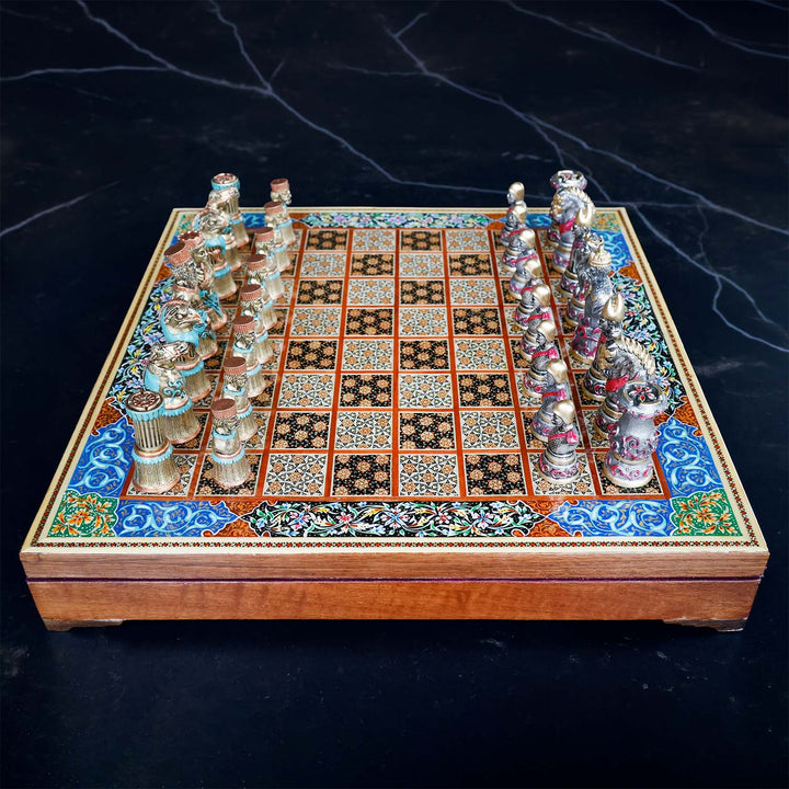 Persian Hand-Embellished Wooden Chess Set - WAAH037