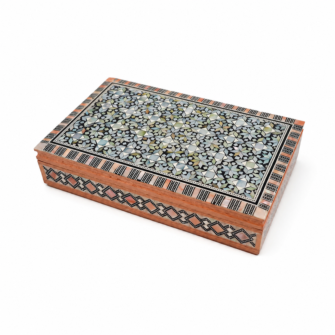 Geometric Motif | Handcrafted Mother-of-Pearl Inlaid Wooden Box – WAAH039
