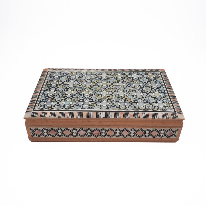 Geometric Motif | Handcrafted Mother-of-Pearl Inlaid Wooden Box – WAAH039