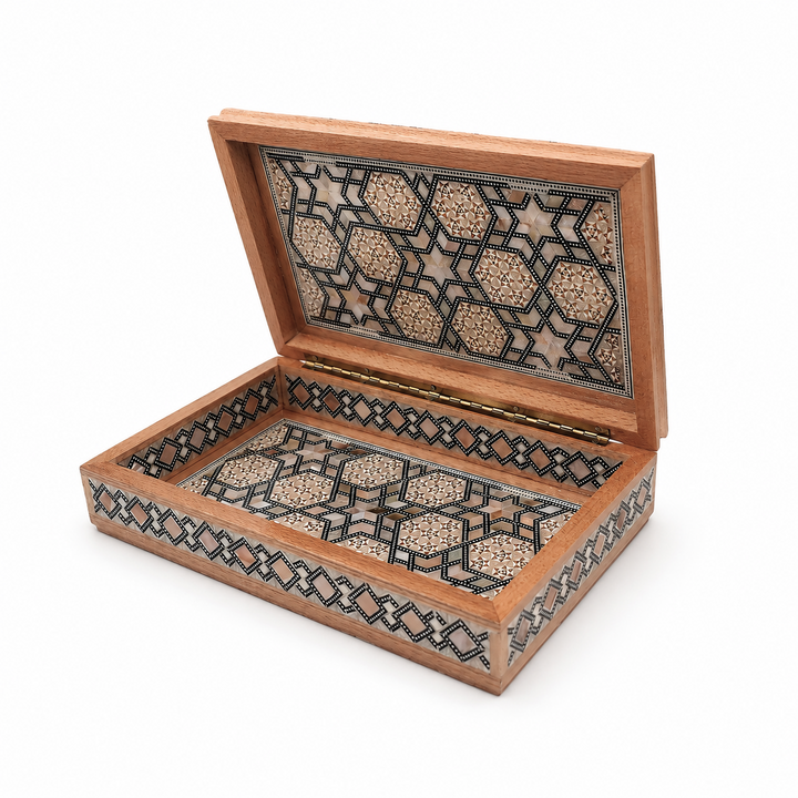 Geometric Motif | Handcrafted Mother-of-Pearl Inlaid Wooden Box – WAAH039