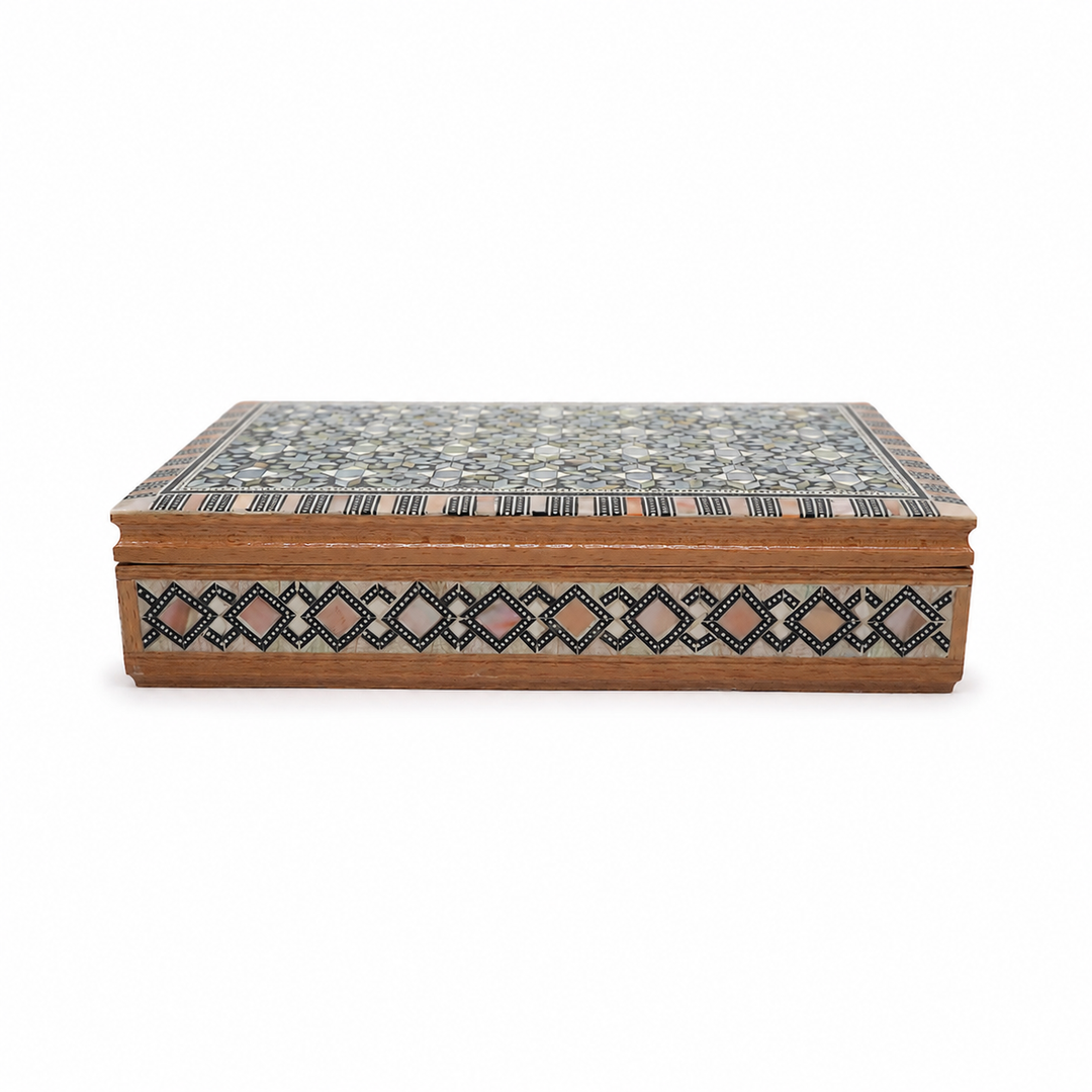Geometric Motif | Handcrafted Mother-of-Pearl Inlaid Wooden Box – WAAH039