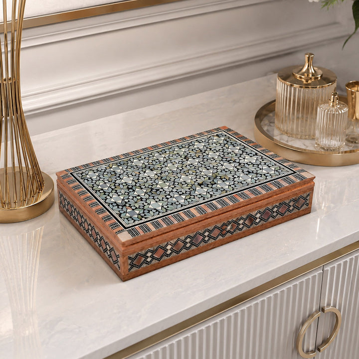 Geometric Motif | Handcrafted Mother-of-Pearl Inlaid Wooden Box – WAAH039