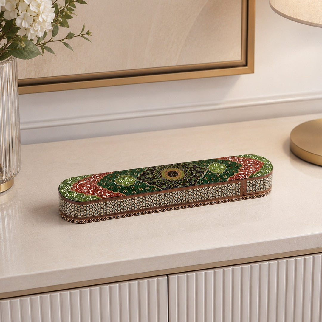 Traditional Motif | Handcrafted Hatem-Inlaid Sliding-Lid Wooden Box - WAAH061