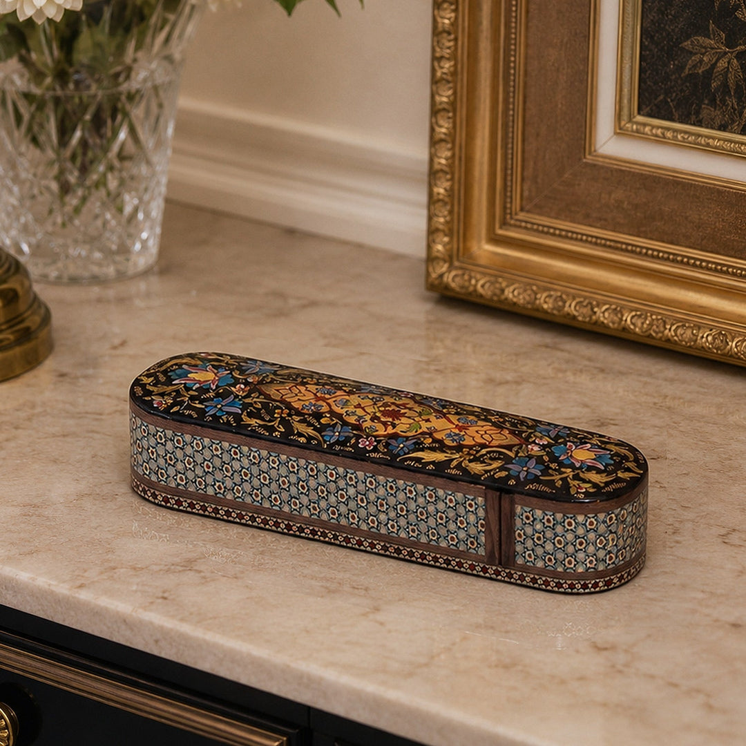 Traditional Motif | Handcrafted Hatem-Inlaid Sliding-Lid Wooden Box - WAAH066