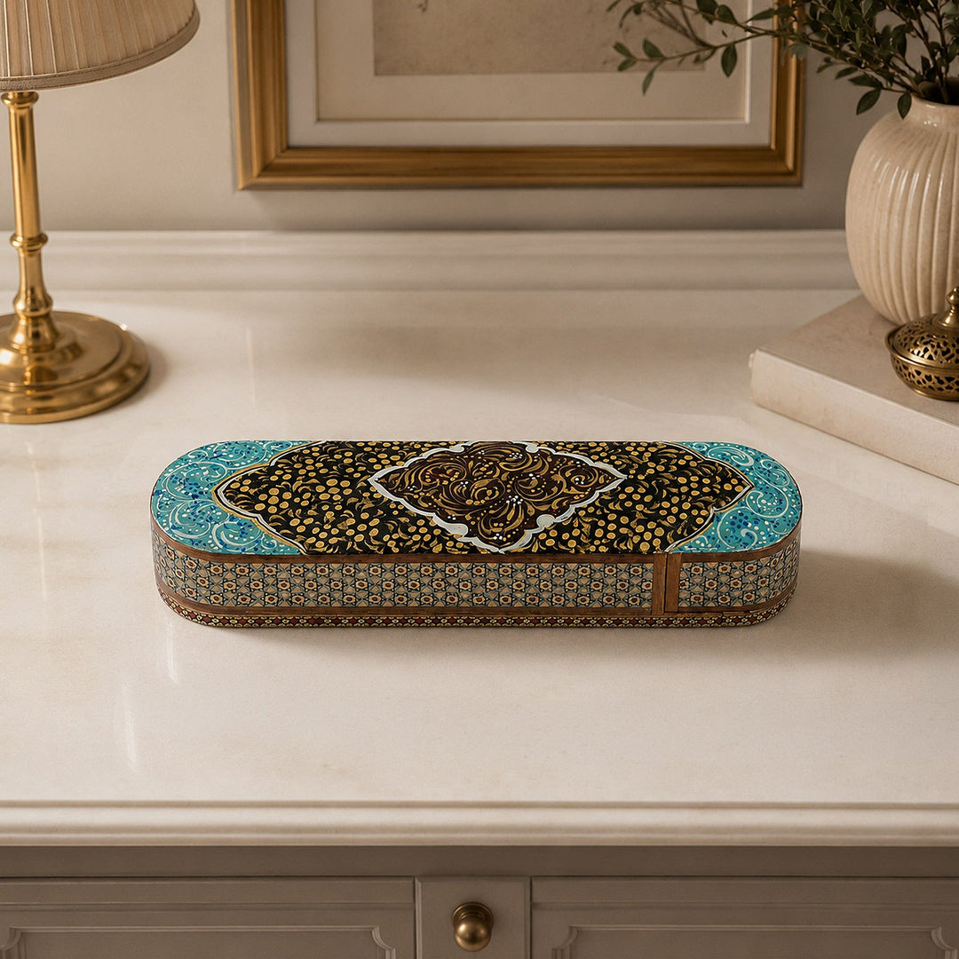 Traditional Motif | Handcrafted Hatem-Inlaid Sliding-Lid Wooden Box - WAAH072