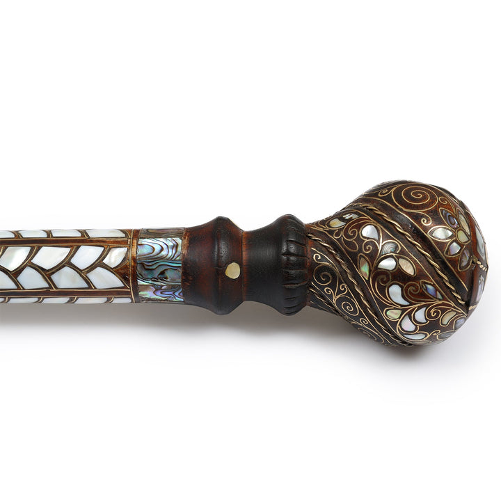 Handcrafted Wooden Walking Cane with Mother-of-Pearl and Copper Wire Inlay, Spherical Handle – WAAH105