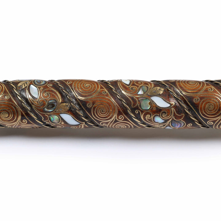 Handcrafted Wooden Walking Cane with Mother-of-Pearl and Copper Wire Inlay, Spherical Handle – WAAH105
