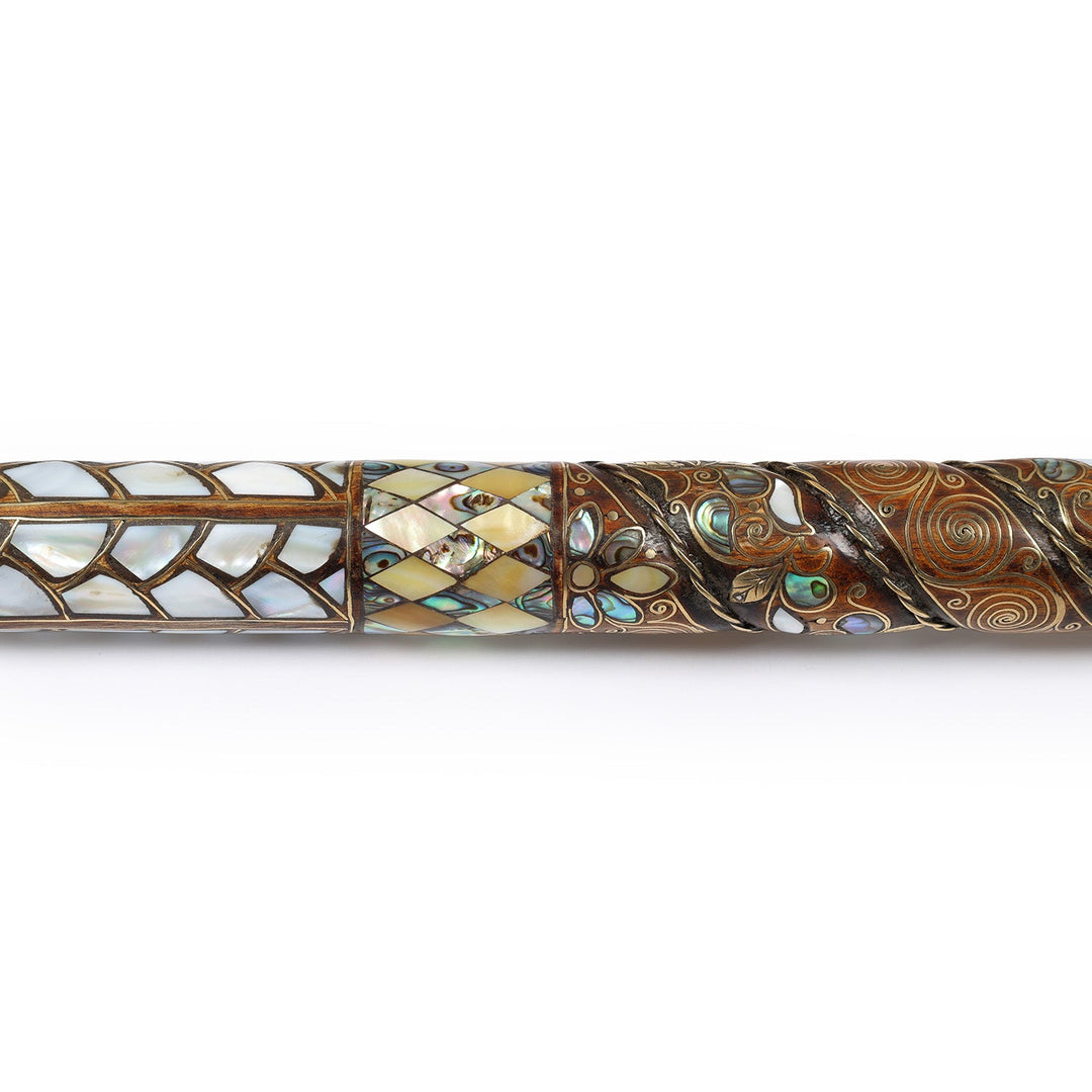 Handcrafted Wooden Walking Cane with Mother-of-Pearl and Copper Wire Inlay, Spherical Handle – WAAH105