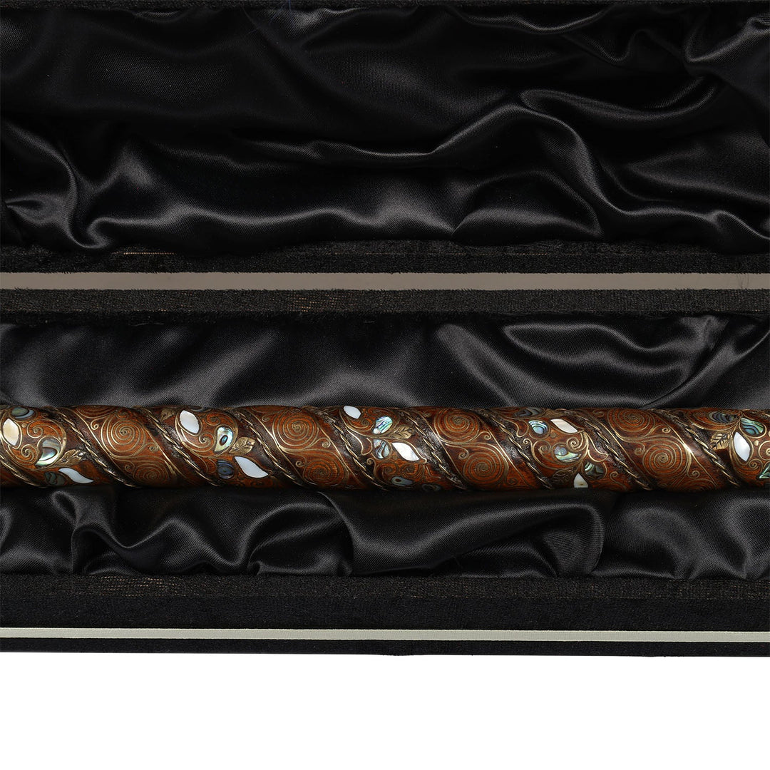 Handcrafted Wooden Walking Cane with Mother-of-Pearl and Copper Wire Inlay, Spherical Handle – WAAH105