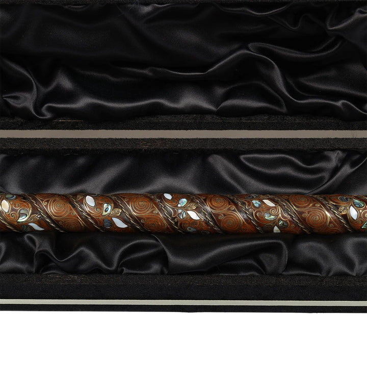 Handcrafted Wooden Walking Cane with Mother-of-Pearl and Copper Wire Inlay, Spherical Handle – WAAH105