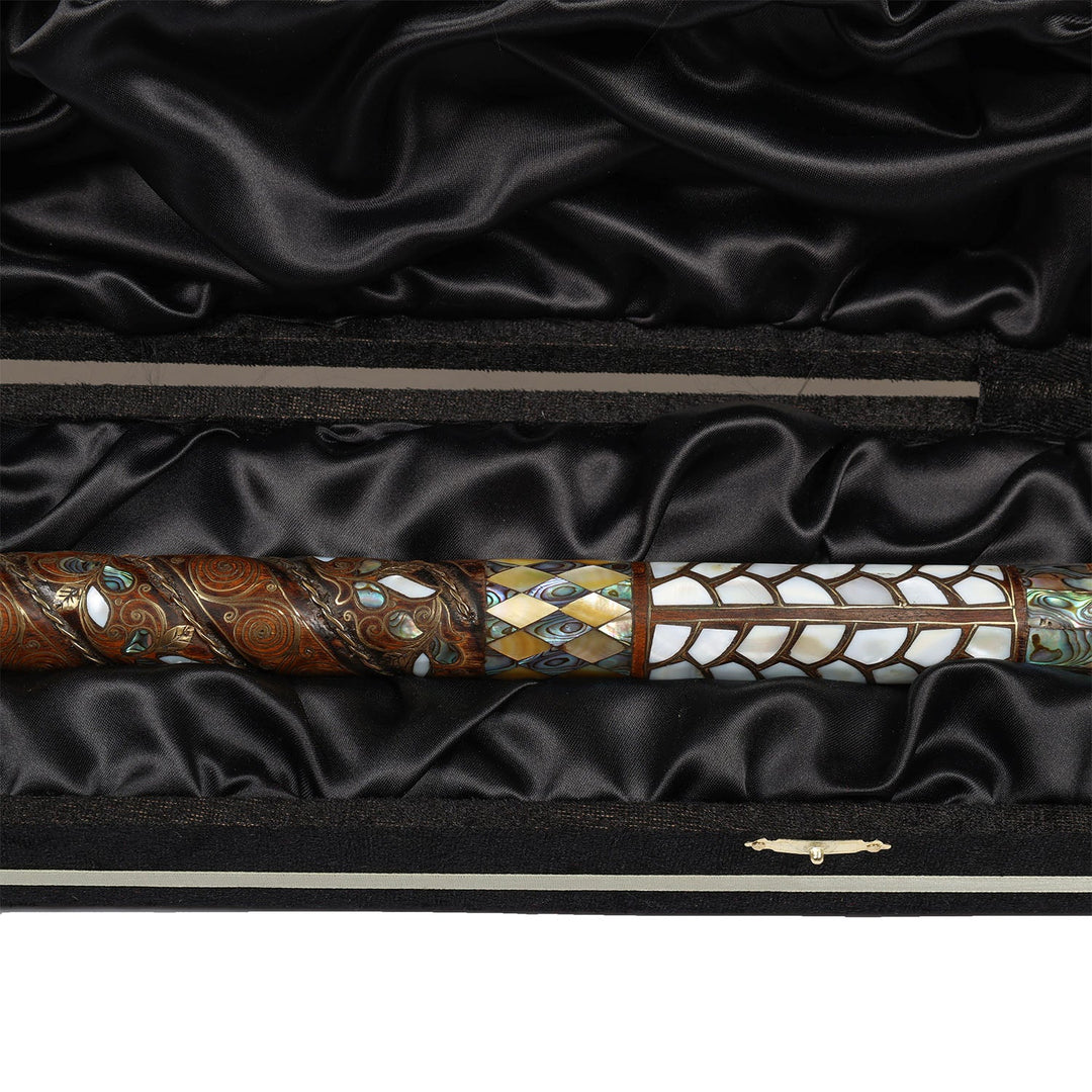 Handcrafted Wooden Walking Cane with Mother-of-Pearl and Copper Wire Inlay, Spherical Handle – WAAH105