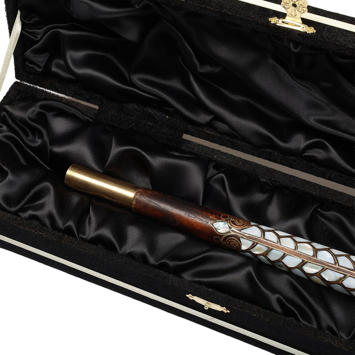 Handcrafted Wooden Walking Cane with Mother-of-Pearl and Copper Wire Inlay, Spherical Handle – WAAH105