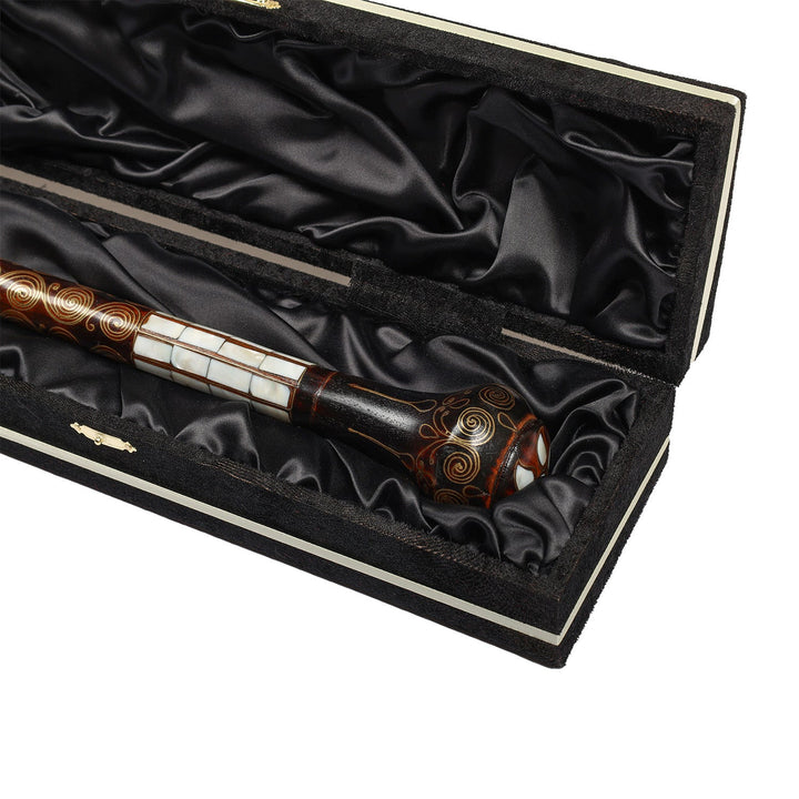Handcrafted Wooden Walking Cane with Mother-of-Pearl and Copper Wire Inlay, Spherical Handle – WAAH106