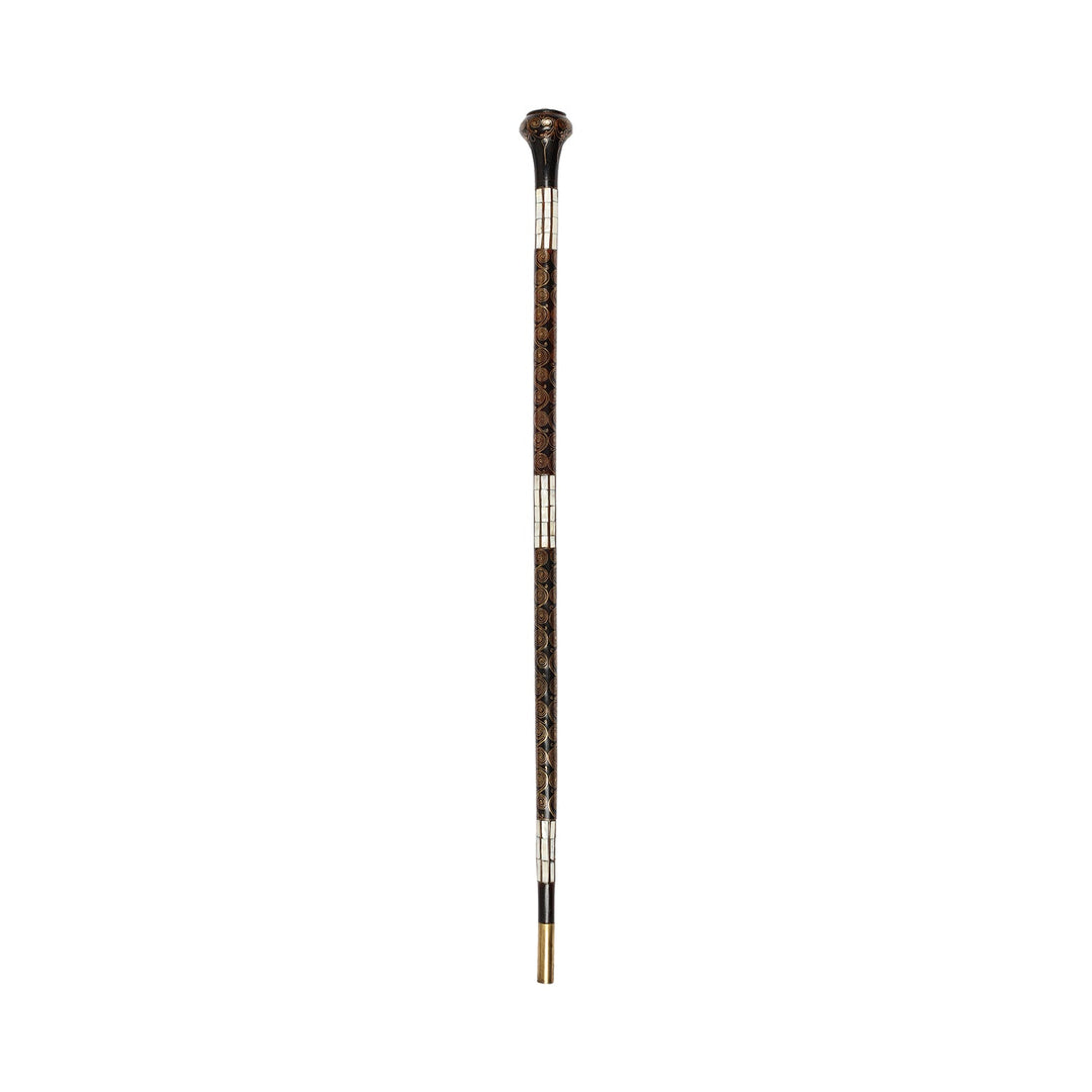 Handcrafted Wooden Walking Cane with Mother-of-Pearl and Copper Wire Inlay, Spherical Handle – WAAH106