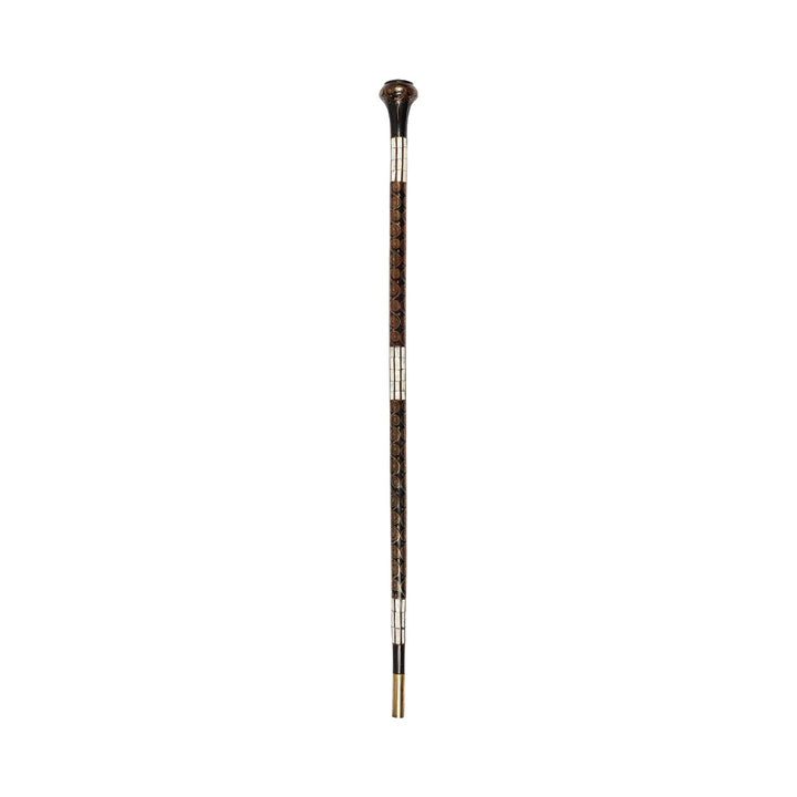 Handcrafted Wooden Walking Cane with Mother-of-Pearl and Copper Wire Inlay, Spherical Handle – WAAH106