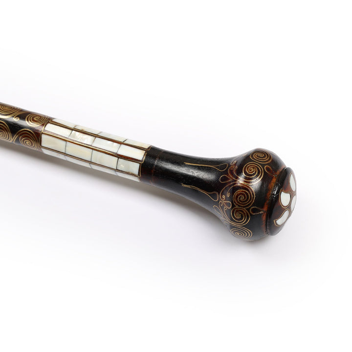 Handcrafted Wooden Walking Cane with Mother-of-Pearl and Copper Wire Inlay, Spherical Handle – WAAH106