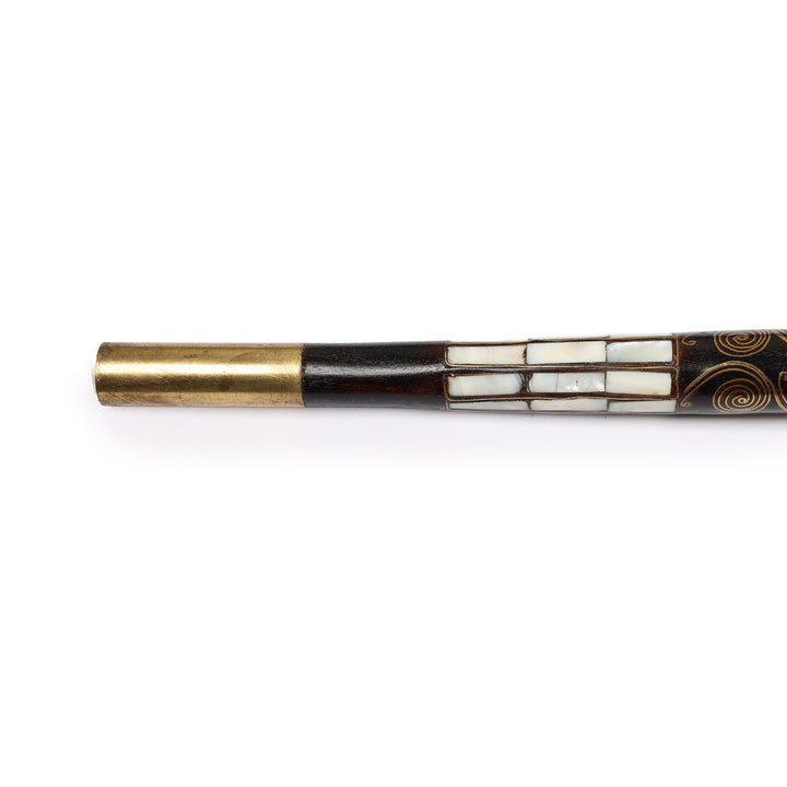 Handcrafted Wooden Walking Cane with Mother-of-Pearl and Copper Wire Inlay, Spherical Handle – WAAH106