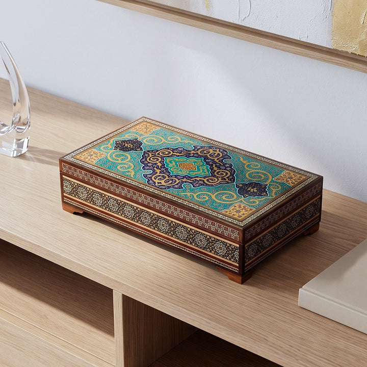 Traditional Motif | Handcrafted Hatem-Inlaid Wooden Box - WAAH116
