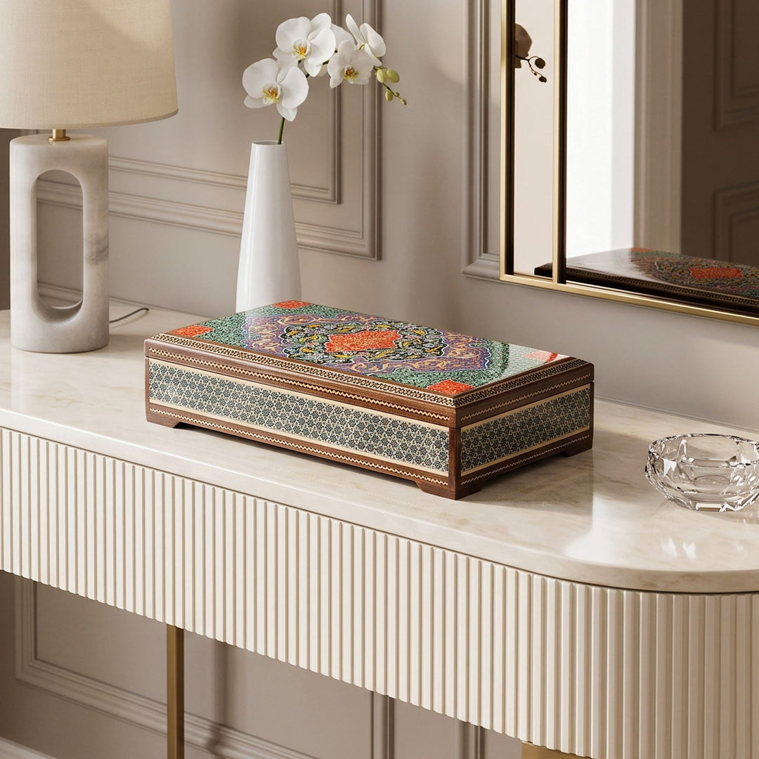 Traditional Motif | Handcrafted Hatem-Inlaid Wooden Box - WAAH118
