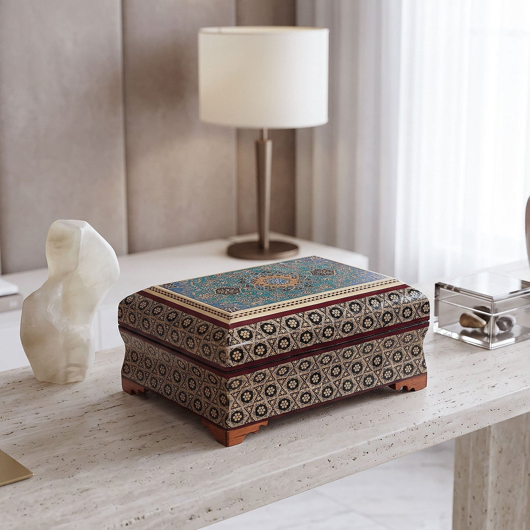 Traditional Motif | Handcrafted Hatem-Inlaid Wooden Box - WAAH127