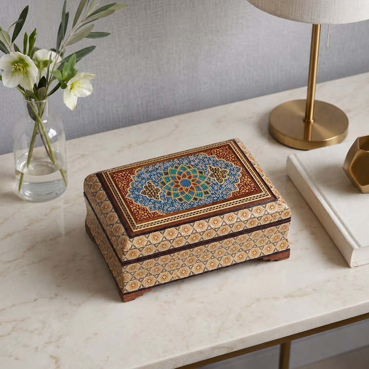 Traditional Motif | Handcrafted Hatem-Inlaid Wooden Box - WAAH132