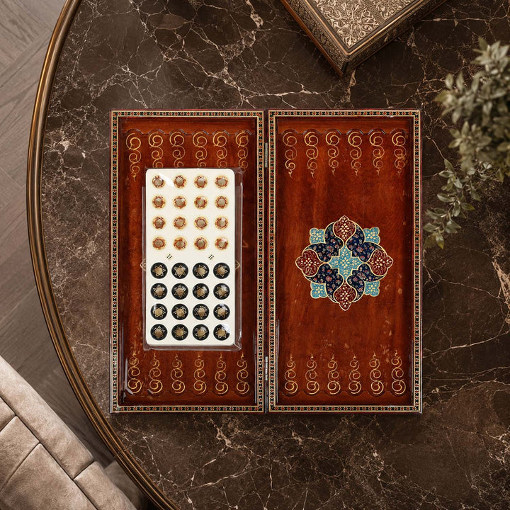 Handcrafted Hatem-Inlaid Wooden Backgammon Set - WAAH144