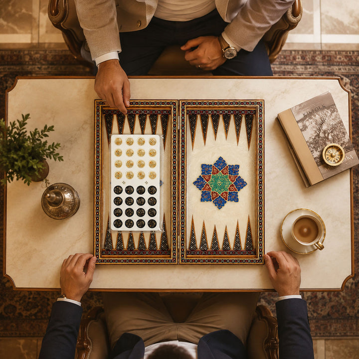 Handcrafted Hatem-Inlaid Wooden Backgammon Set with Carrying Case - WAAH145