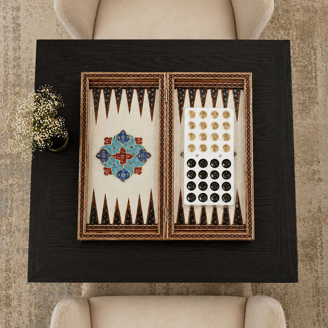 Handcrafted Hatem-Inlaid Wooden Backgammon Set with Carrying Case - WAAH146