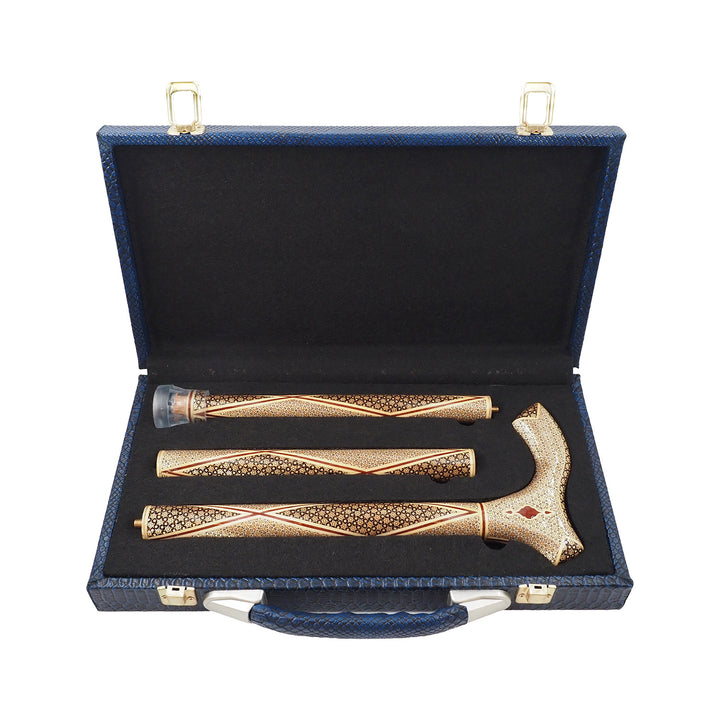 Handcrafted Hatem-Inlaid Wooden Walking Cane with Carrying Case - WAAH190
