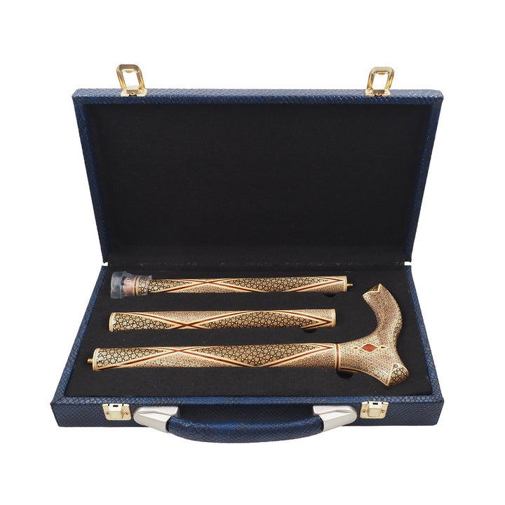 Handcrafted Hatem-Inlaid Wooden Walking Cane with Carrying Case - WAAH191