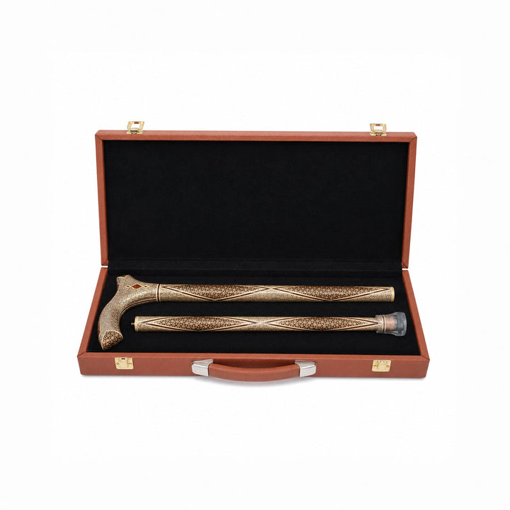 Handcrafted Hatem-Inlaid Wooden Walking Cane with Carrying Case - WAAH216
