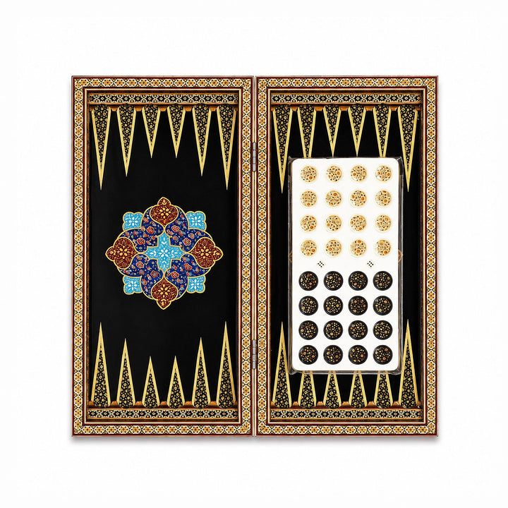 Handcrafted Hatem-Inlaid Wooden Backgammon Set with Carrying Case - WAAH217