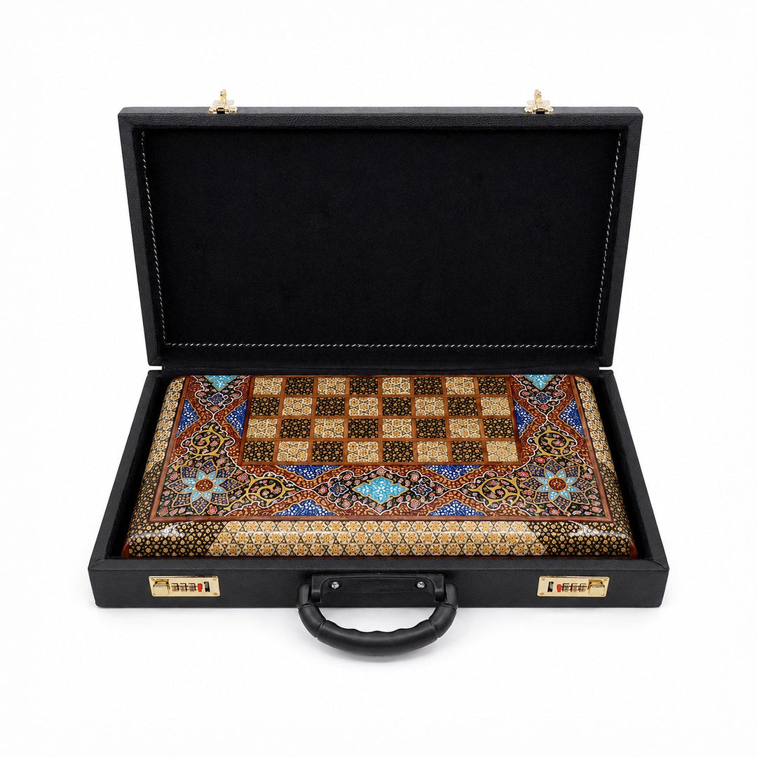 Handcrafted Hatem-Inlaid Wooden Backgammon Set with Carrying Case - WAAH217