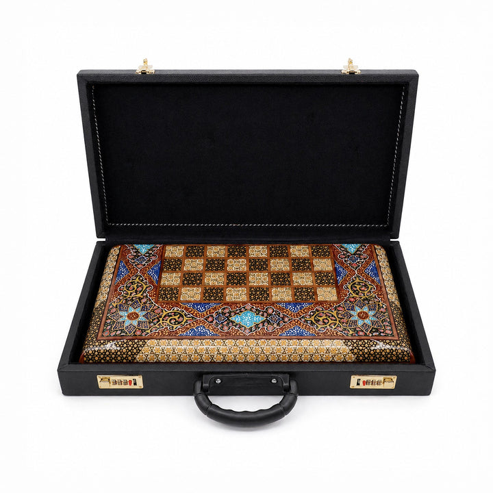 Handcrafted Hatem-Inlaid Wooden Backgammon Set with Carrying Case - WAAH217