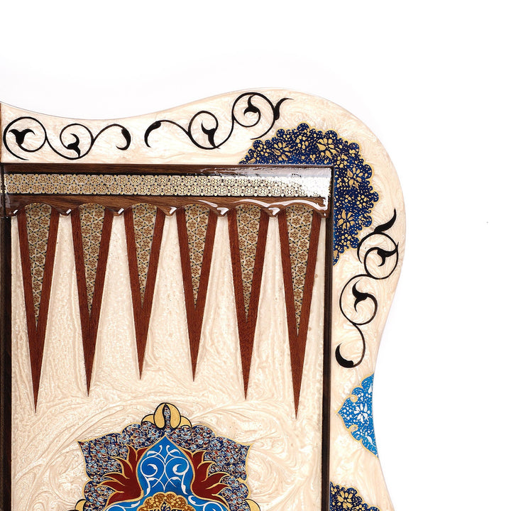Handcrafted Hatem-Inlaid Wooden Backgammon Set with Carrying Case - WAAH218