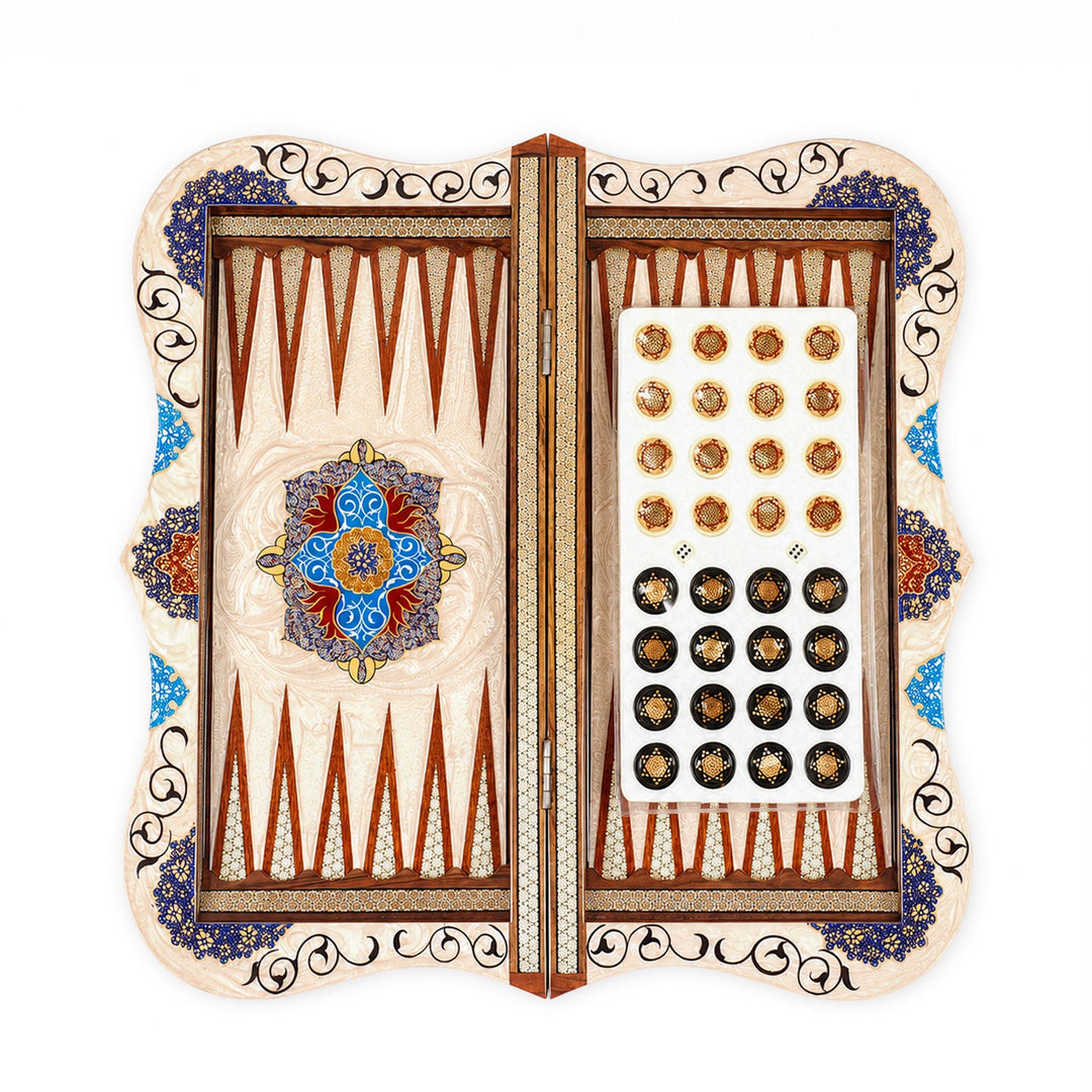 Handcrafted Hatem-Inlaid Wooden Backgammon Set with Carrying Case - WAAH218