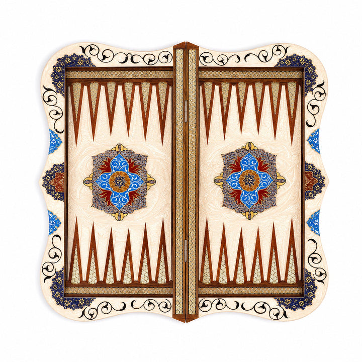 Handcrafted Hatem-Inlaid Wooden Backgammon Set with Carrying Case - WAAH218